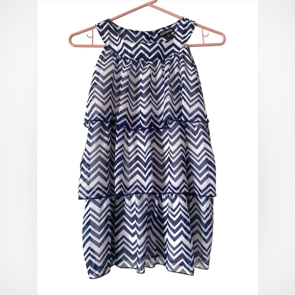 George Blue and White Sleeveless Halter Sundress